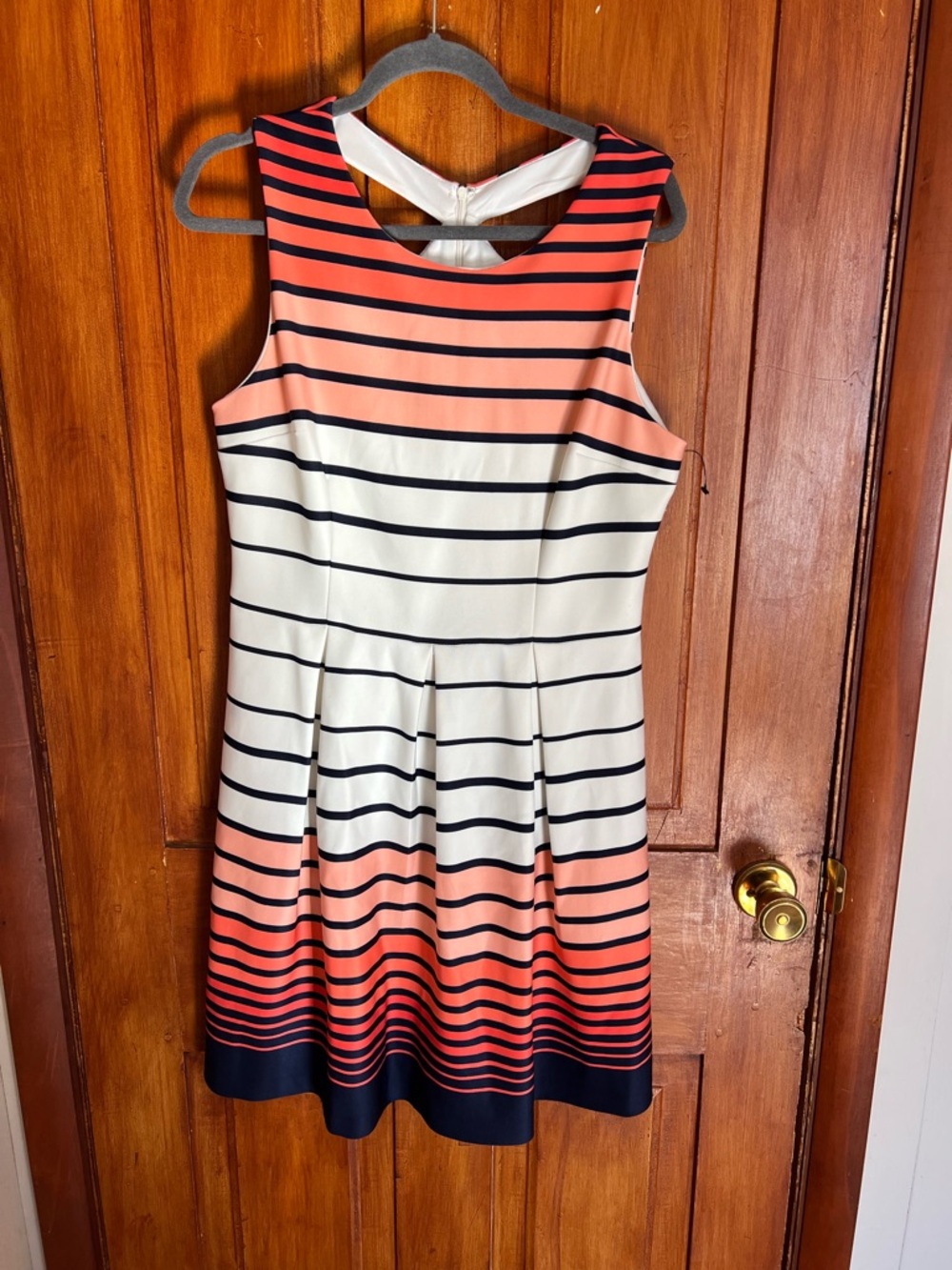 Sandra Darren Coral, Navy & White Striped Sleeveless Dress
